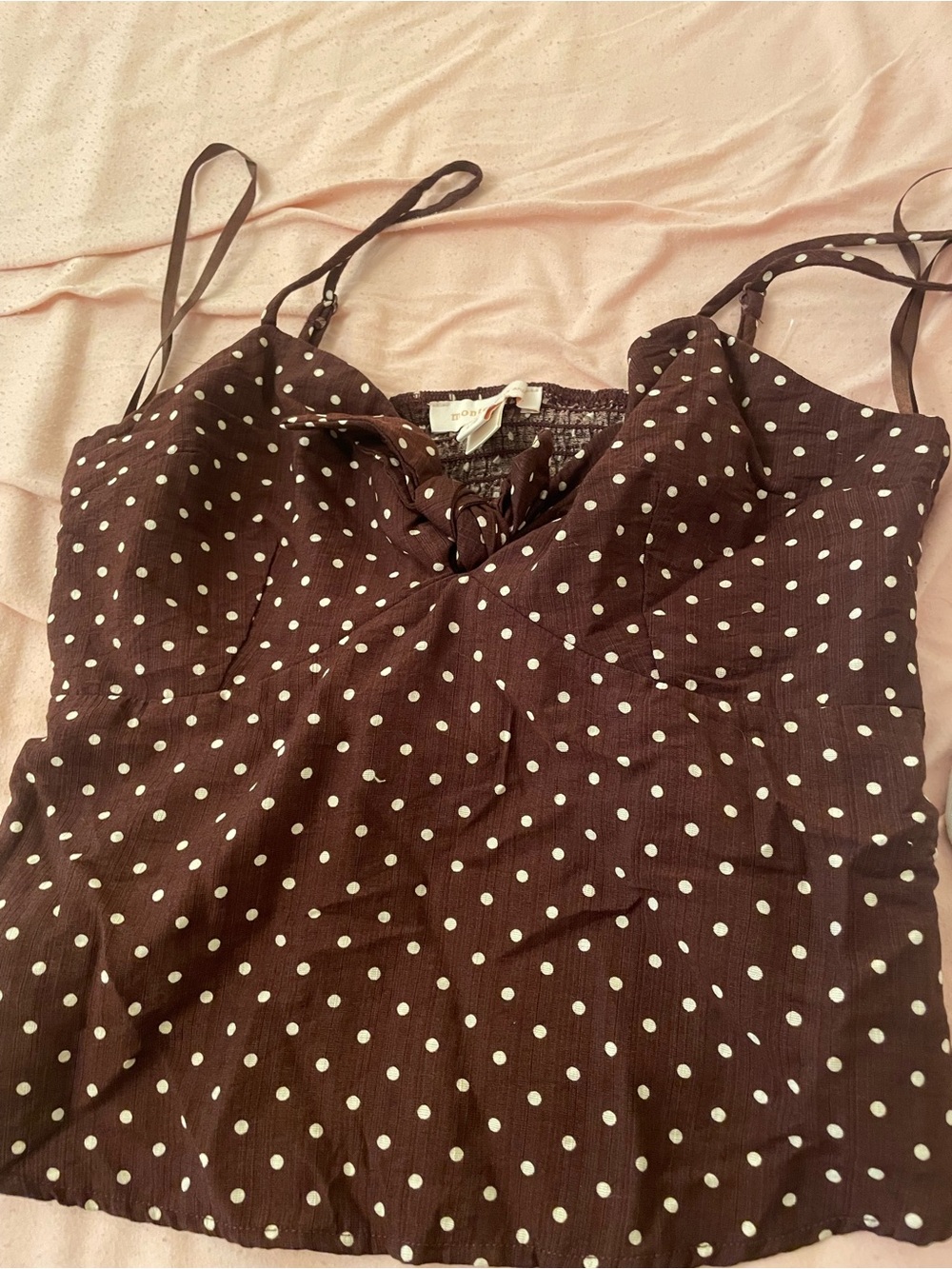 Monteau Brown Polka Dot Spaghetti Strap Tank